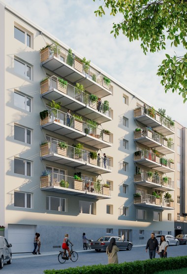 Für die Sozialbau AG rüstet Rhomberg Bau die Karmarschgasse im 10. Bezirk mit den ersten „essbaren Balkonen“ Wiens nach.