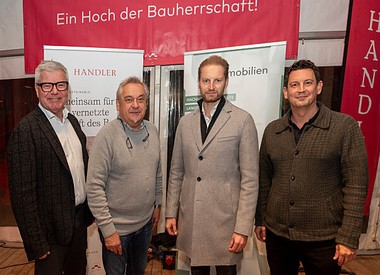 Wilhelm Kroneisl (Amtsleitung Marktgemeinde Guntramsdorf), Nikolaus Brenner (Vize-Bürgermeister Marktgemeinde Guntramsdorf), DI (FH) Michael Schranz (Geschäftsführer Handler Bau), Mag. Paul Grassel (Geschäftsführer IG Immobilien) 