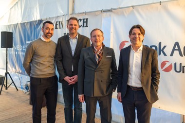 vlnr: Sebastian Unger (BIP Immobilien Development ),  Martin Frais (Swietelsky), Nikolaus Ebert (BV 13. Bezirk), Reinhold Jaretz (Bank Austria Real Invest).
