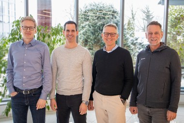 Gemeinsam für vernetzte Softwarelösungen im Bauwesen – das Führungsteam der Orca
Group: (v.l.n.r.) Jörg Dersch (CPO), Matthias Werner (CFO), Manfred Scholz (CEO), Christian
Menk (CTPO)