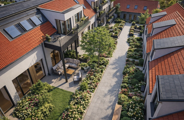 Nahe dem Liesingbach im Süden von Vienna entsteht bis 2028 ein Wohnprojekt mit 20 Eigentumswohnungen und 16 Reihenhäusern